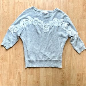 LOFT Gray Sweater w/ Lace Appliqué Size S ✨